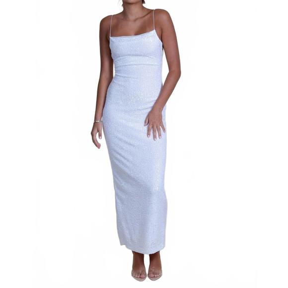 NEW BEC + BRIDGE aaliyag sequin maxi dress in white